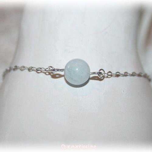 Bracelet pierre naturelle aigue-marine, argent 925, bijoux mariage mariée minimaliste discret bleu ciel