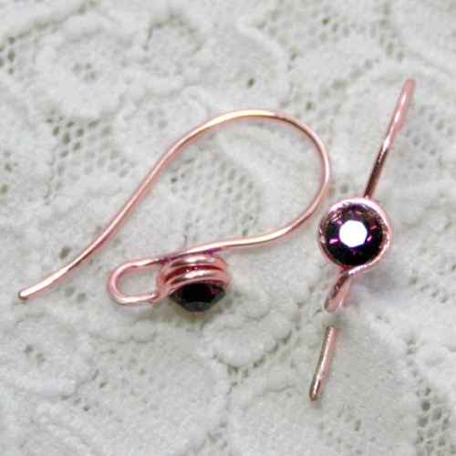 Crochets boucles d'oreille rose-gold, strass violet, supports doré-rose pour création boucles d'oreilles glamour bohème boho chic