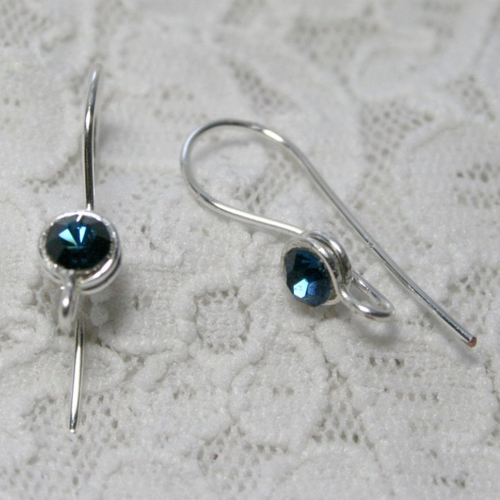 Crochets boucles d'oreille métal argent, strass bleu nuit, supports bo pour création boucles d'oreilles glamour bohème boho chic