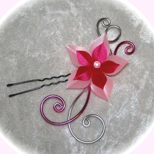 Bijou de cheveux floral et volutes rose et fuschia * accessoire mariage fait main sur mesure