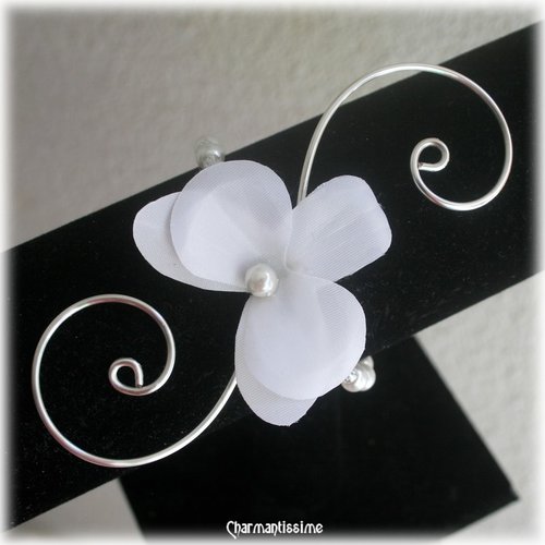 Bracelet mariage fleur orchidée blanche mariée laetitia * bijoux mariage sur mesure