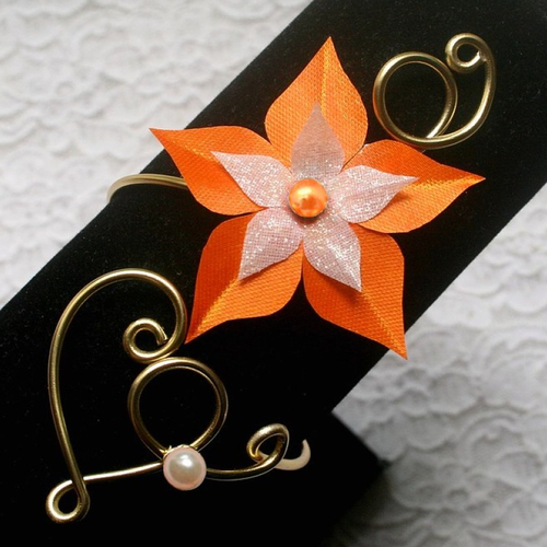 Bracelet fleur étoile orange et alu doré * mariage coloré * bijou fait main