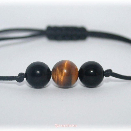 Bracelet pierres naturelles oeil de tigre, tourmaline noire, cordon fin minimaliste