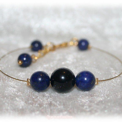 Bracelet constellation lapis-lazuli, blue-stone, bijoux mariage mariée perles pierres naturelles bleu foncé et or