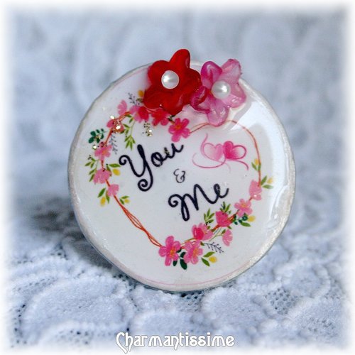 Bague coeur & fleurs * message you & me * bijoux saint valentin * printemps