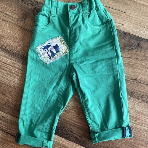 Pantalon en toile verte customisé main
