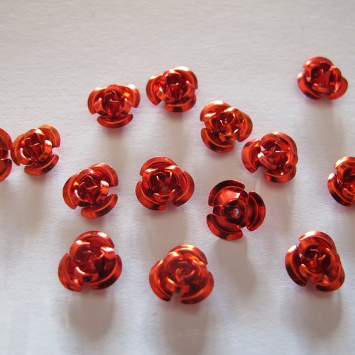 Orange 90 perles fleurs roses métal aluminium 6 mm 
