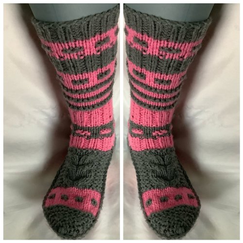 Grandes chaussettes  bicolores style boho en tricot fait main pour femme ,fille,homme