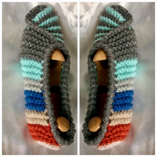 Sur commande.chaussons ballerines  en tricot , acrylique multicolore doux ,pour femme