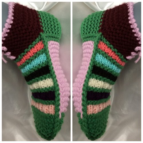 Chaussons bottines -gros chaussettes multicolore en tricot fait main pour femme,fille