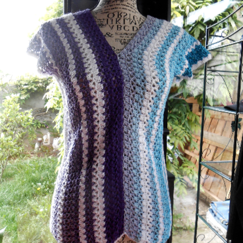 Top haut crochet femme coton multicolore tunique crochet bleu 36 - 38