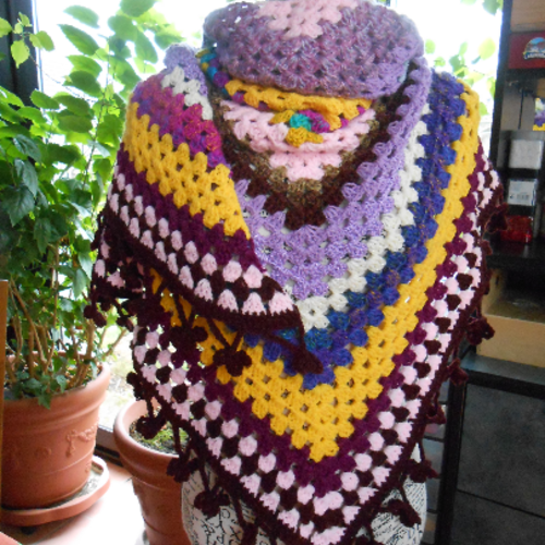 Grand châle crochet multicolore, accessoires, chéche crochet, couvre épaules, cadeau femme