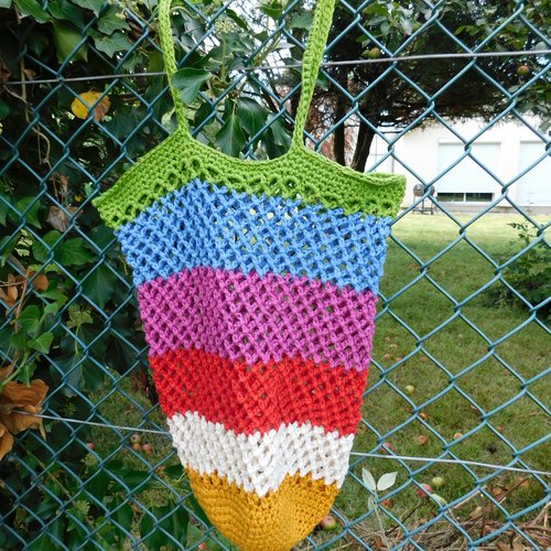 Grand sac filet cabas crochet  - résille multicolore -