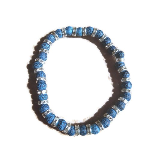 Bracelet perles bleues et argentées