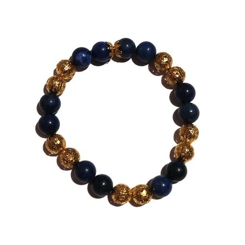 Bracelet en perles bleues et dorées