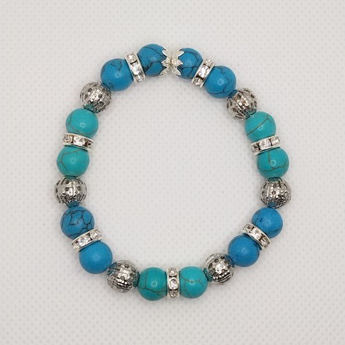 Bracelet en perles bleues clairs, foncés et argentées