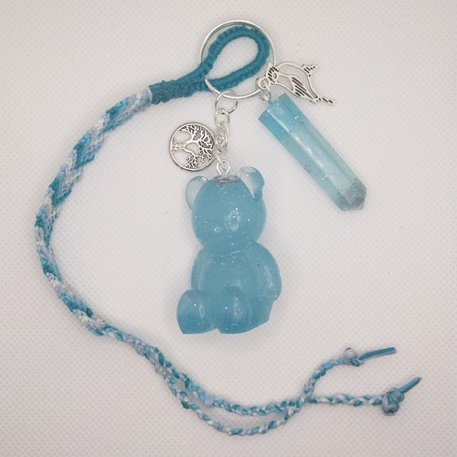 Porte-clés "ourson bleu d'hiver" avec bracelet