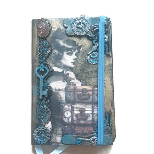Carnet steampunk femme et bagages – format 9x14 cm, 192 pages lignées