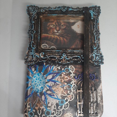 Carnet steampunk chat vintage avec décorations en relief