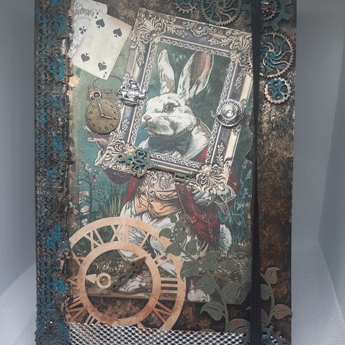 Carnet steampunk "lapin blanc"