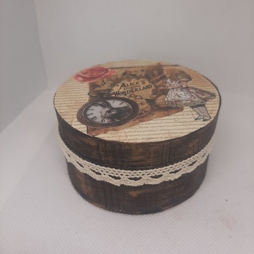 Boîte ronde en bois "alice au pays des merveilles"