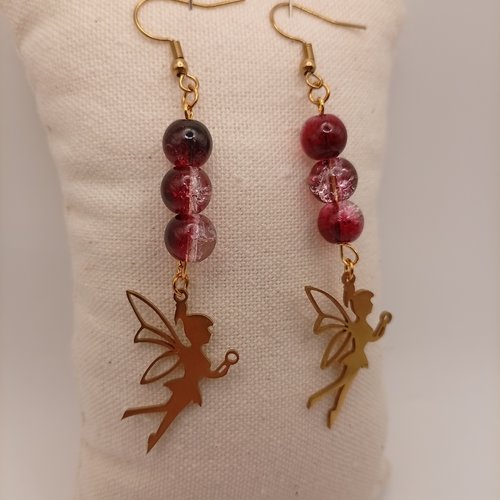 Boucles d'oreilles "fée", acier inoxydable doré