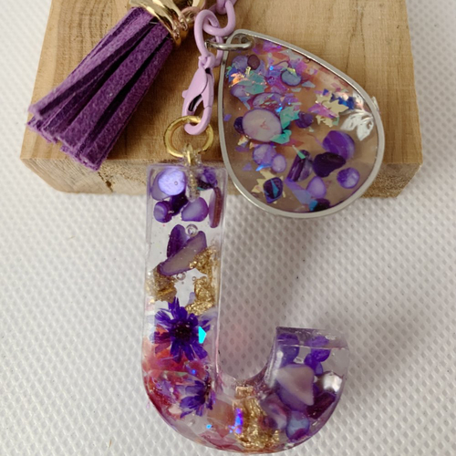 Bijoux de sac, porte clé alphabet  lettre j  en resine