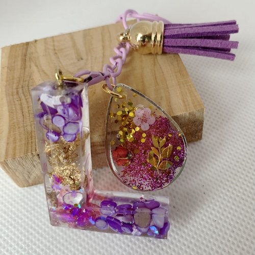 Bijoux de sac, porte clé alphabet  lettre  l  en resine