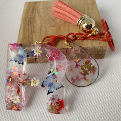 Bijoux de sac, porte clé alphabet  lettre r en resine