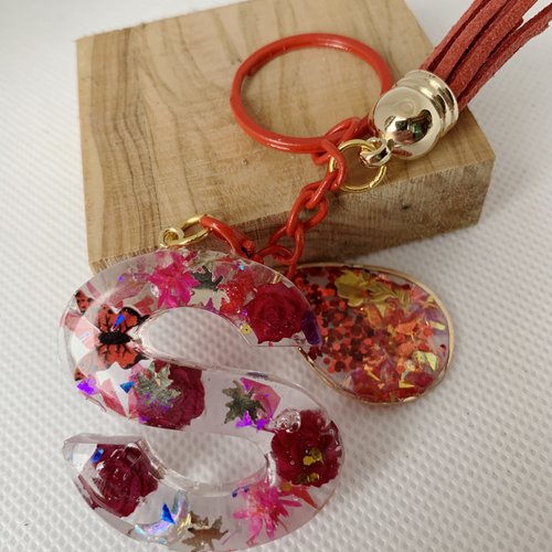 Bijoux de sac, porte clé alphabet  lettre s en resine