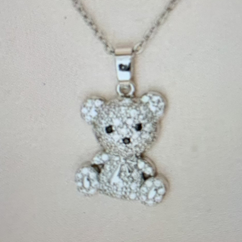 Ourson sur pendentif  ras de cou  argenté