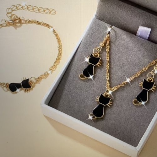 Parure de collier , bracelet et bo " chats"