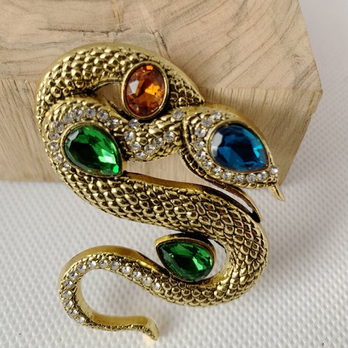 Broche serpent plaqué or  et strass