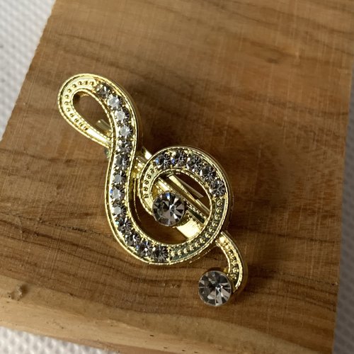 2 notes de musique   monté sur broche , plaqué or et strass