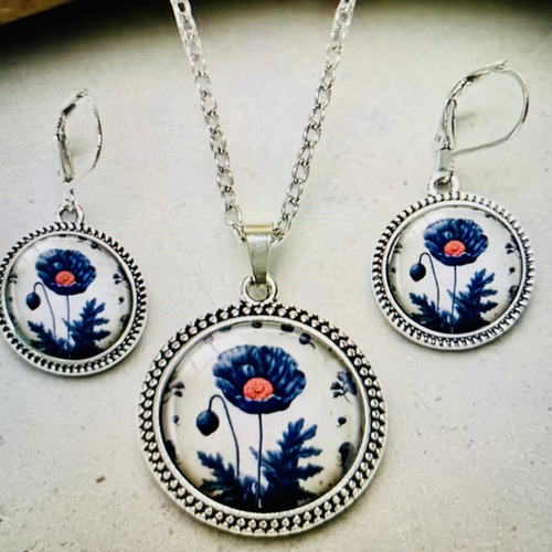Parure de collier et bo(coquelicots