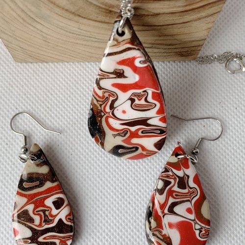 Parure en argile polymere et resine, forme de larme