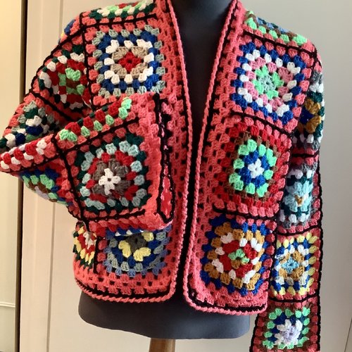 Chic gilet - kimono en multicolore style boho, crochet fait main ,fil acrylique avec laine