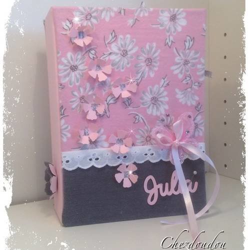 Livre d'or bapteme "petites fleurs" taupe et rose poudré multipochettes a5 