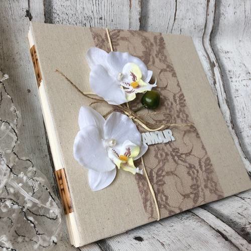Livre d'or mariage exotique "orchidées " personnalisable prénoms et date 
