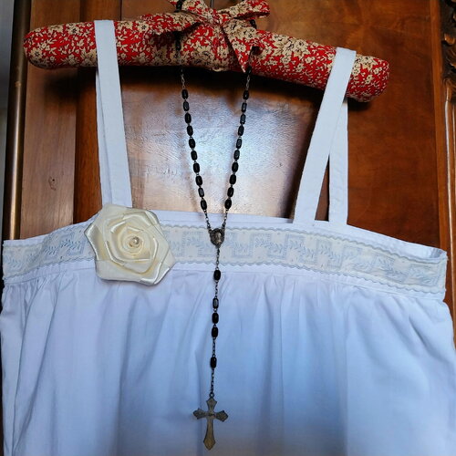 Robe nuit vintage batiste-chemise caraco galon brodé-ancienne-robe bretelles -sous-vêtement slip pur coton-linge millesime français-97-88cm