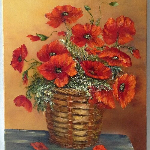 Peinture coquelicot original huile sur toile-coquelicot des champs-nature morte fleurs rouges-cadeau tableau poppys-impressionnisme