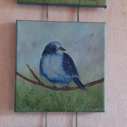 Tableau huile sur toile oiseaux abstraits-peinture 3 oiseaux sur trityque-robin pie-décor art nature faune-art figuratif