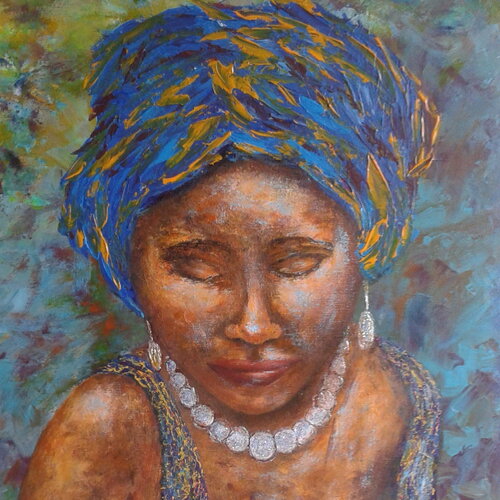 Tableau femme ethnique peint à acrylique sur toile tendue-portrait femme métissée afrique-portrait mural original mixte