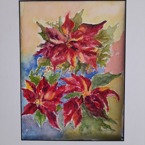 Aquarelle poinsettas-art mural aquarelle roses rouges du jardin à l'aquarelle-décor intérieur sans cadre-cadeau féminin de roses