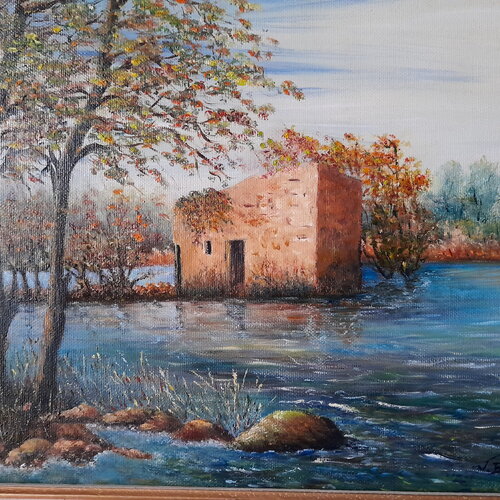 Peinture rivière moulin huile sur toile-art paysage champétre impressionnisme pour accrocher-art décor bureau-salon