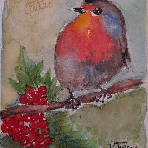 Carte aquarelle peint main-carte illustration variée peinture sur papier original-cadeau petit art à offrir anniversaire-féte maman-voeux