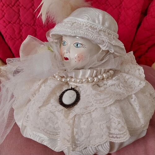 Poupée coussin buste vintage shabby esprit boudoir-poupée de coussin original fait main-décor intèrieur lit fauteuil romantic-cadeau boudoir