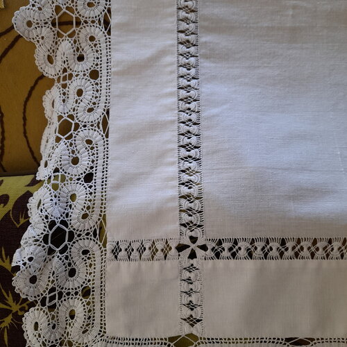 Nappe rare pur fil brodée main année 20 dècor rideau shabby charme cottage,rideau de ferme champétre-decor ètagère armoire,projet couture