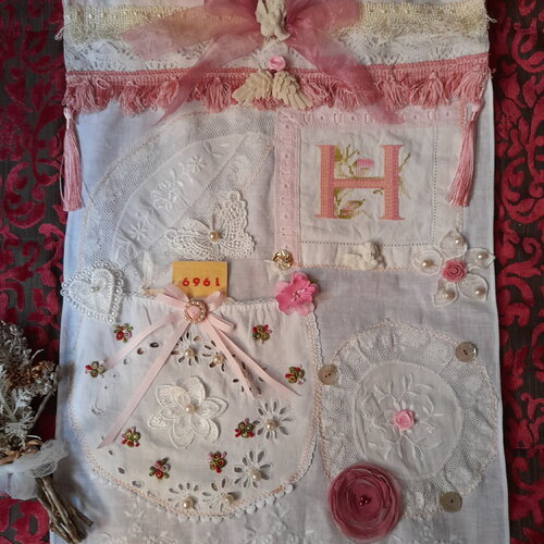 Suspension mural shabby poche trésor dentelle napperon crochet fait main-cintre rangement éphemère carte bijou recyclé-cadeau femme