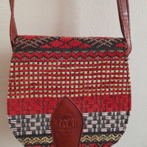 Sac cuir boho bandoulière-petit sac sympa boho cuir velours coloré hippie importé-cadeau jeune femme petit sac mode pour voyage